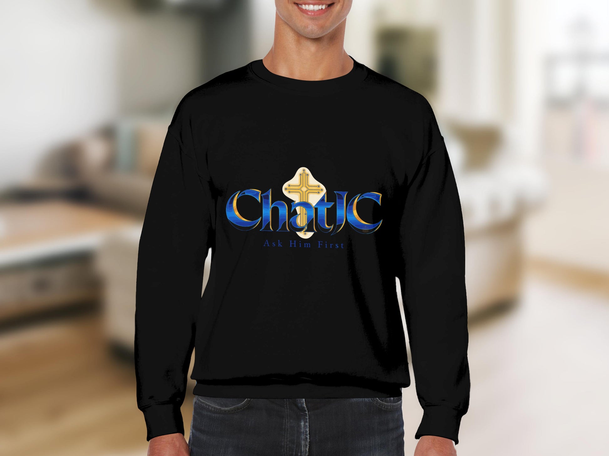 ChatIC Ask Him First Cross Logo Design Sweatshirt product type