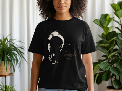 Black t-shirt with graphic: "She Believed, She Could, So She Prayed."