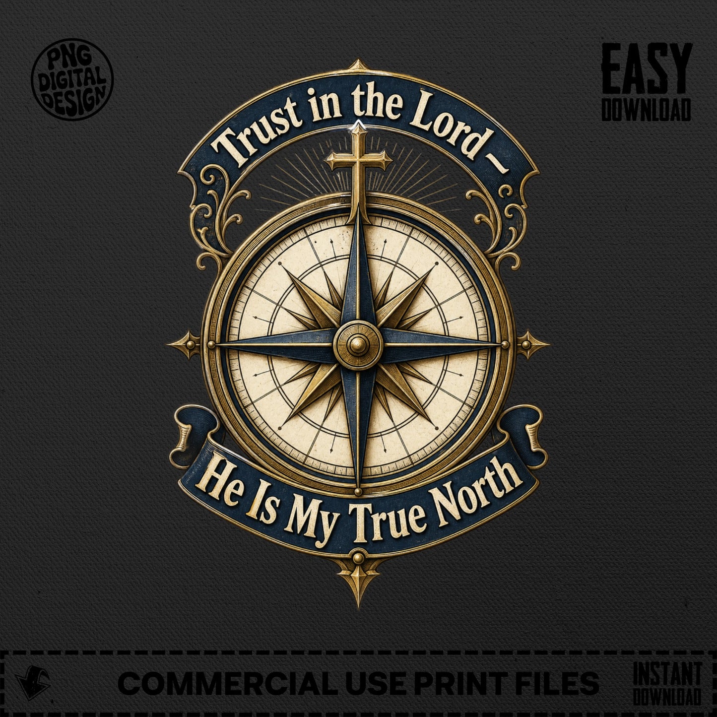 Compass with cross and text "Trust in the Lord He Is My True North".