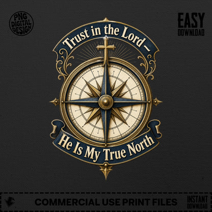 Compass with cross and text "Trust in the Lord He Is My True North".