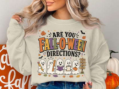 Ghosts holding school supplies with text "Are You Fall-O-WEEN Directions?"
