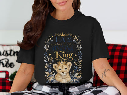 Black t-shirt with a crowned lion cub and text that reads "I Am a Son of the Most High King".
