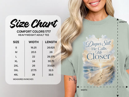 Comfort Colors 1717 size chart for a heavyweight adult tee with beach graphic.