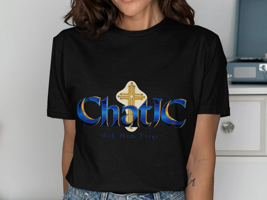 ChatIC Ask Him First Cross Black Shirt product type