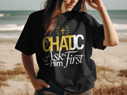 CHATJC Ask Him First Text Cross Graphic Black product type