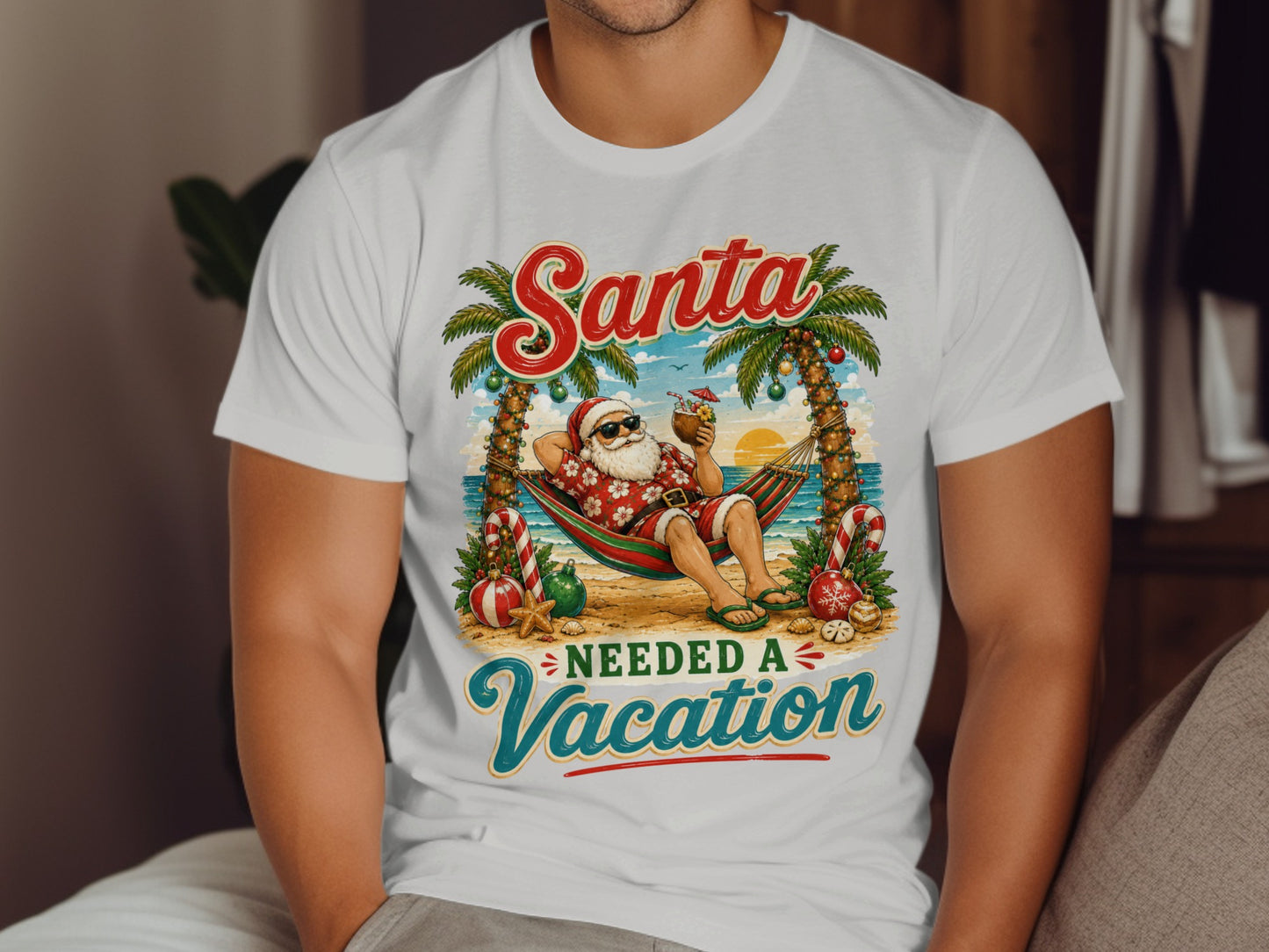 Santa needed a vacation graphic on a white t-shirt.