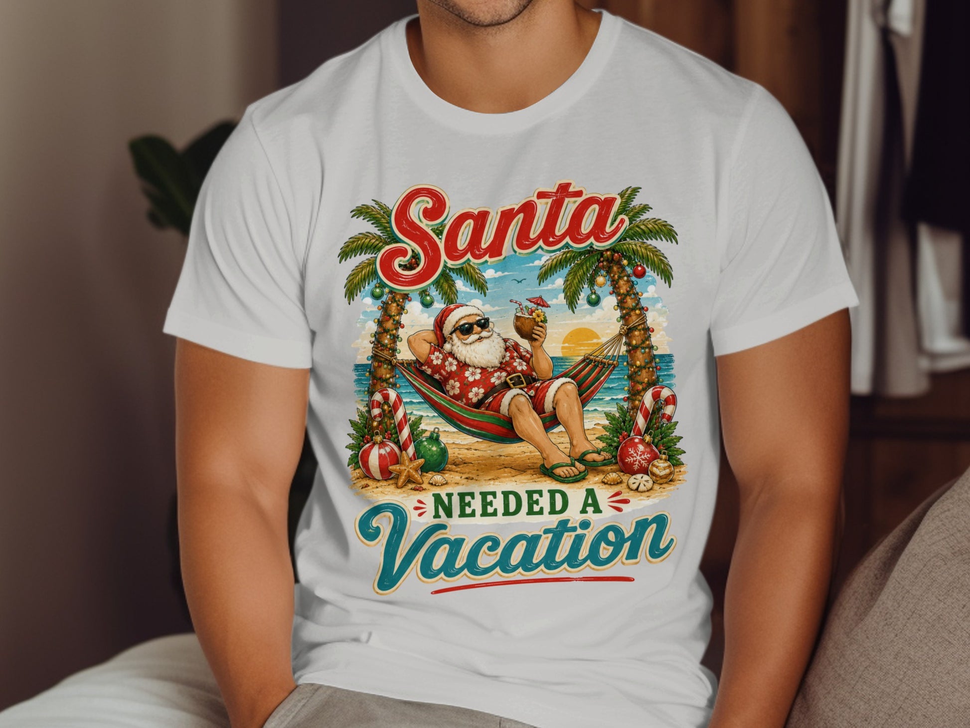 Santa needed a vacation graphic on a white t-shirt.