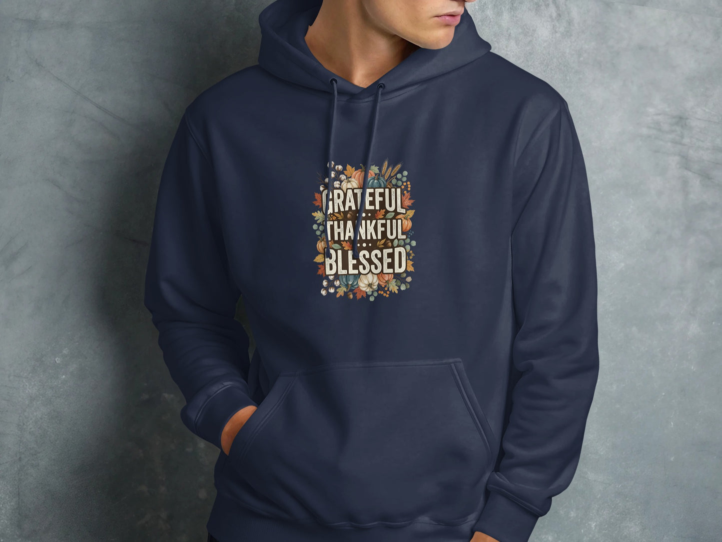 Grateful Thankful Blessed T-Shirt, Autumn Harvest Pumpkins Leaves Design, Thanksgiving Celebration Tee, Fall Gratitude Apparel, Seasonal
