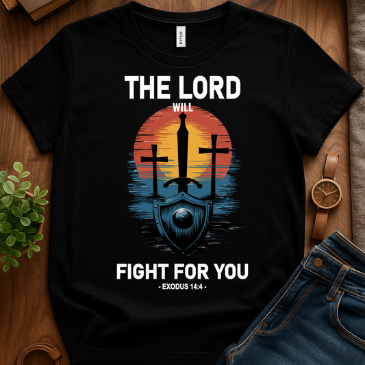 The Lord Will Fight For You V4b Print - Black