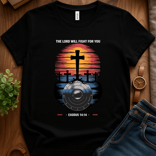 The Lord Will Fight For You V4 Print - Black