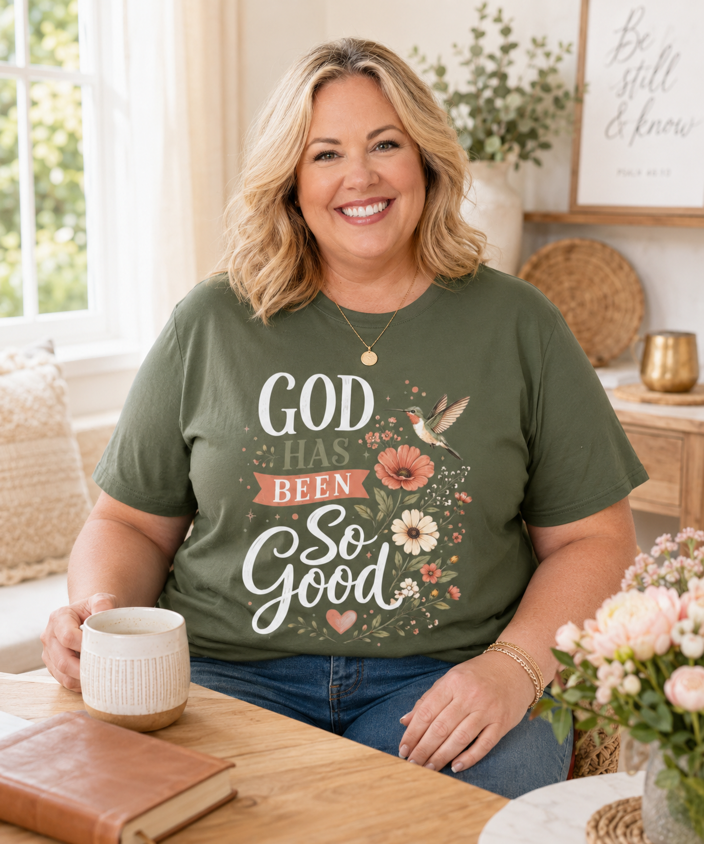 God Has Been So Good Christian T-Shirt for Women, Floral Hummingbird Faith Shirt | Christian shirt | Custom Church Merch