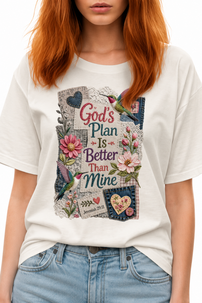 God's Plan Is Better Than Mine T-Shirt, Jeremiah 29:11 Christian Tee, Inspiratio | Christian shirt | Custom Church Merch