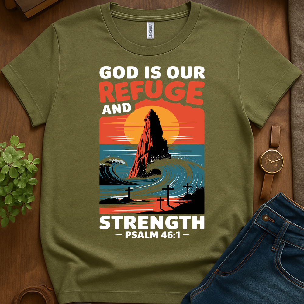 God Is Our Refuge V1b Print - Military Green