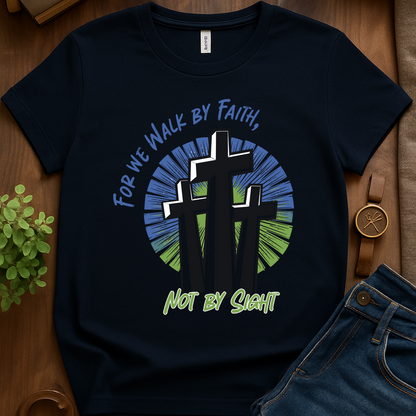 For We Walk By Faith V1 Print - Navy