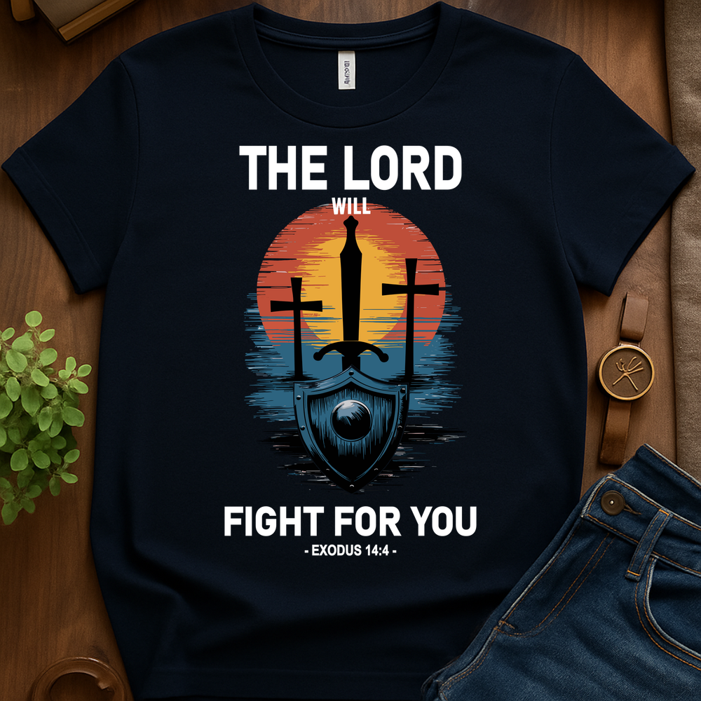 The Lord Will Fight For You V4b Print - Navy