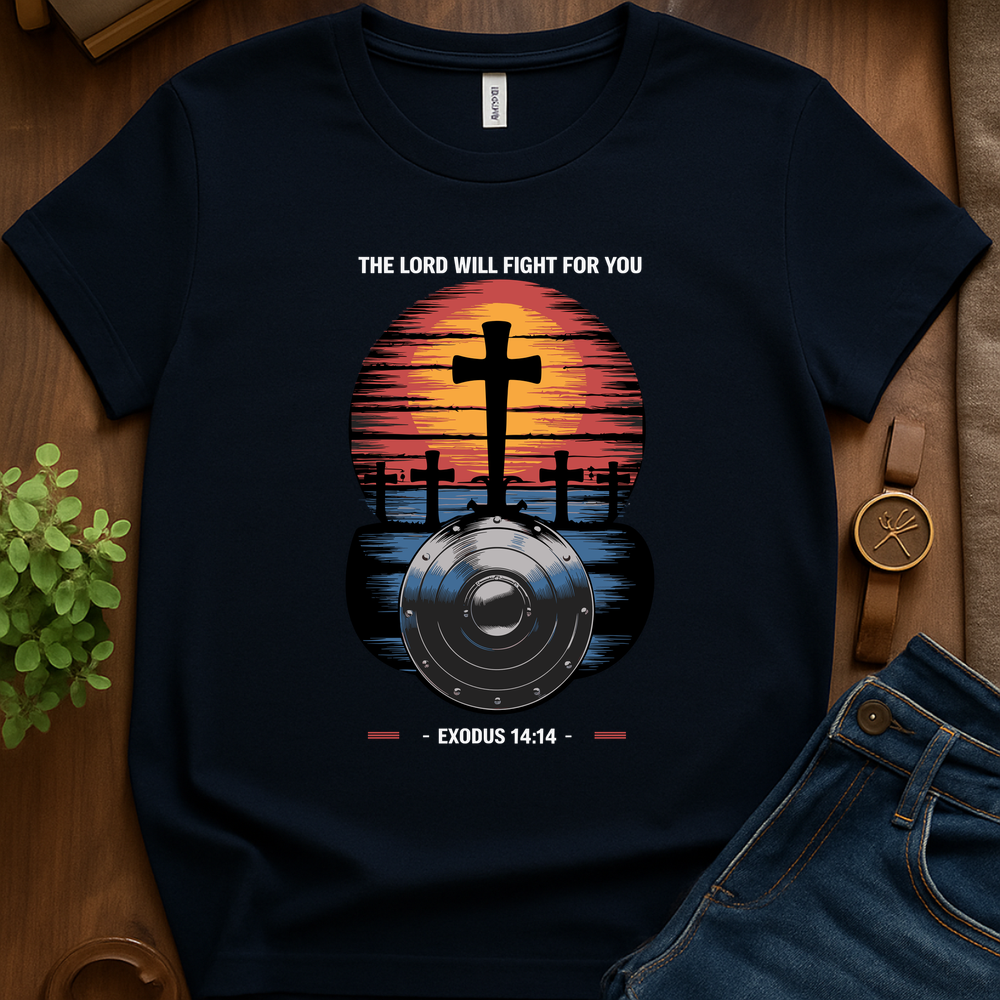 The Lord Will Fight For You V4 Print - Navy