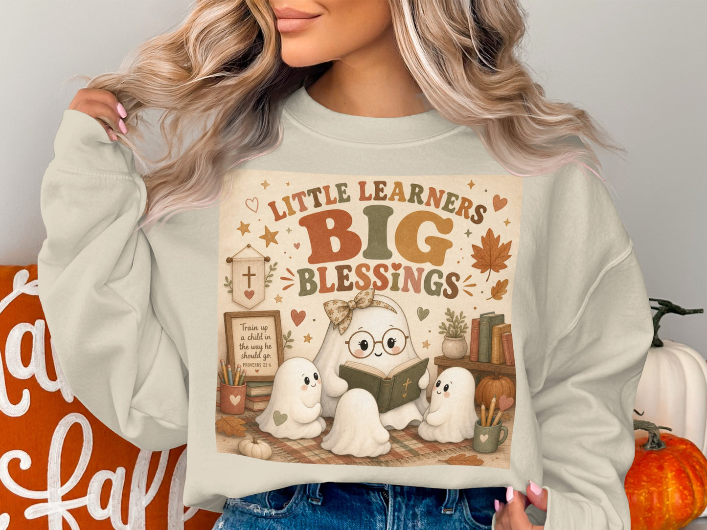 Little Learners Big Blessings ghost reading to children with Proverbs 22:6.