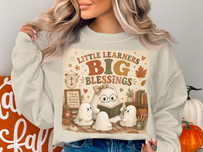 Little Learners Big Blessings ghost reading to children with Proverbs 22:6.