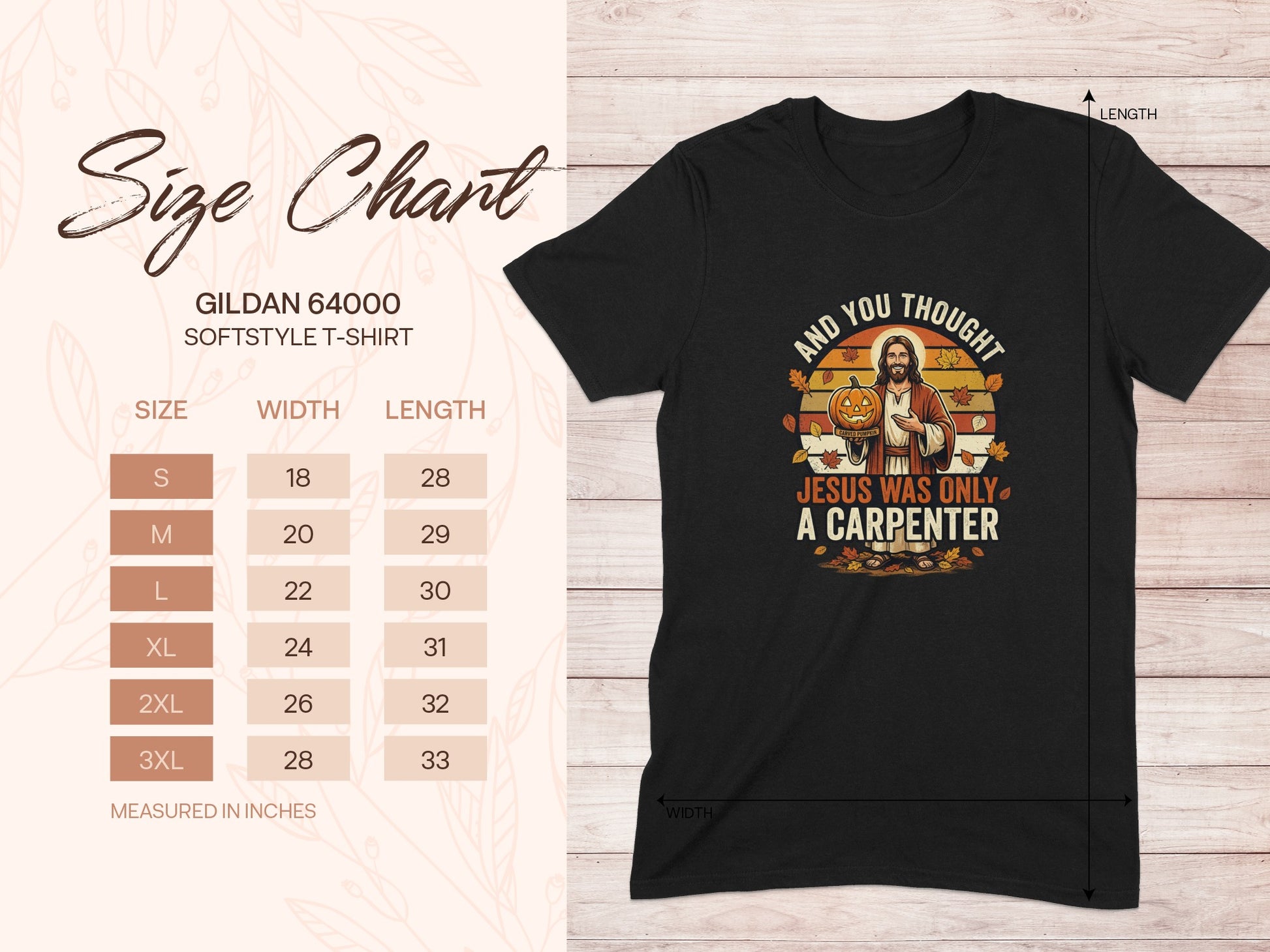 Gildan 64000 size chart for a softstyle t-shirt with graphic.