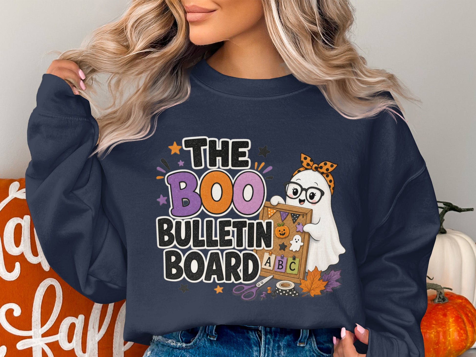 A ghost holding a bulletin board with "The Boo Bulletin Board" text.