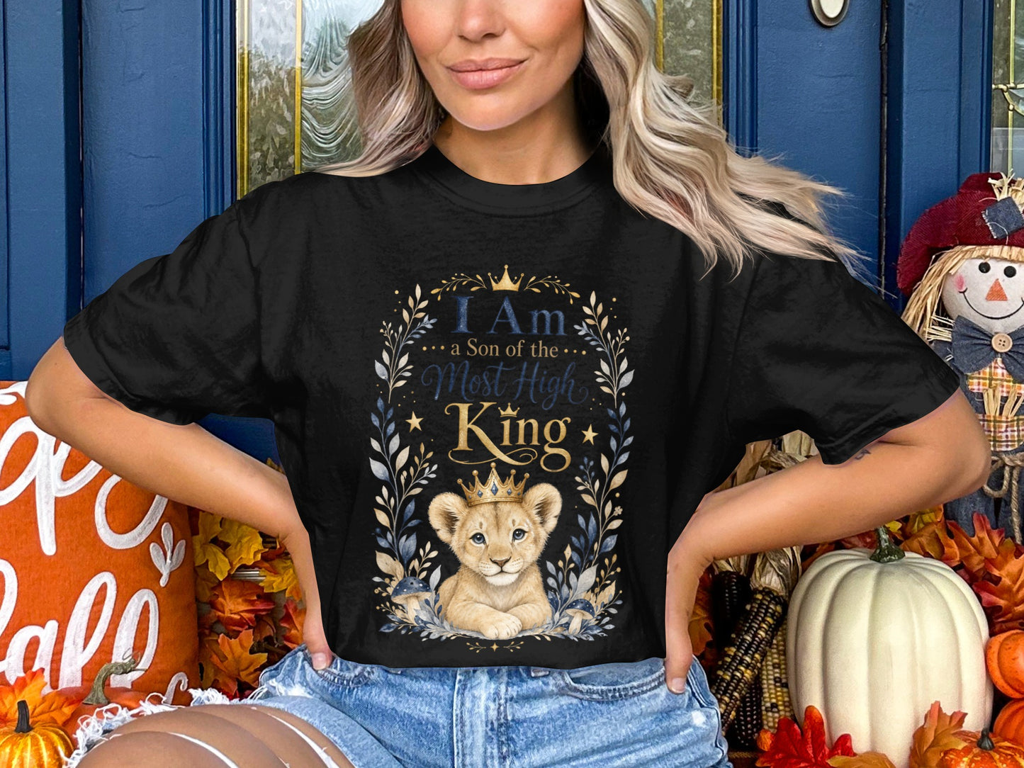 Black t-shirt with a lion cub graphic and text "I Am a Son of the Most High King".