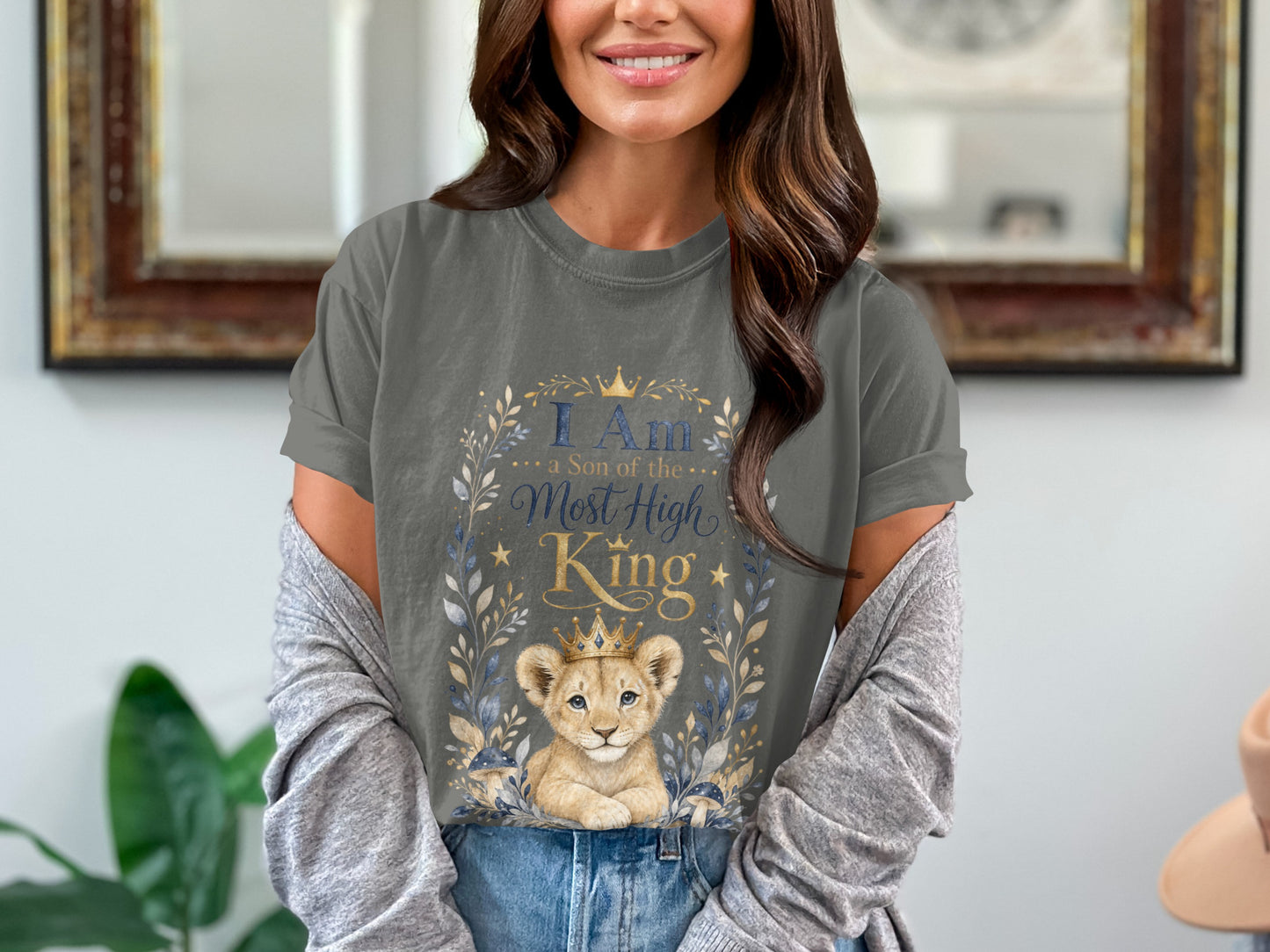 T-shirt with a crowned lion cub and text: "I Am a Son of the Most High King".
