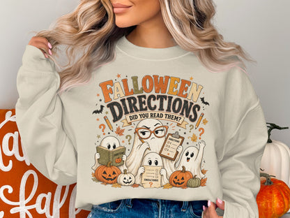 Halloween Directions graphic with ghosts, pumpkins, and a clipboard with directions.