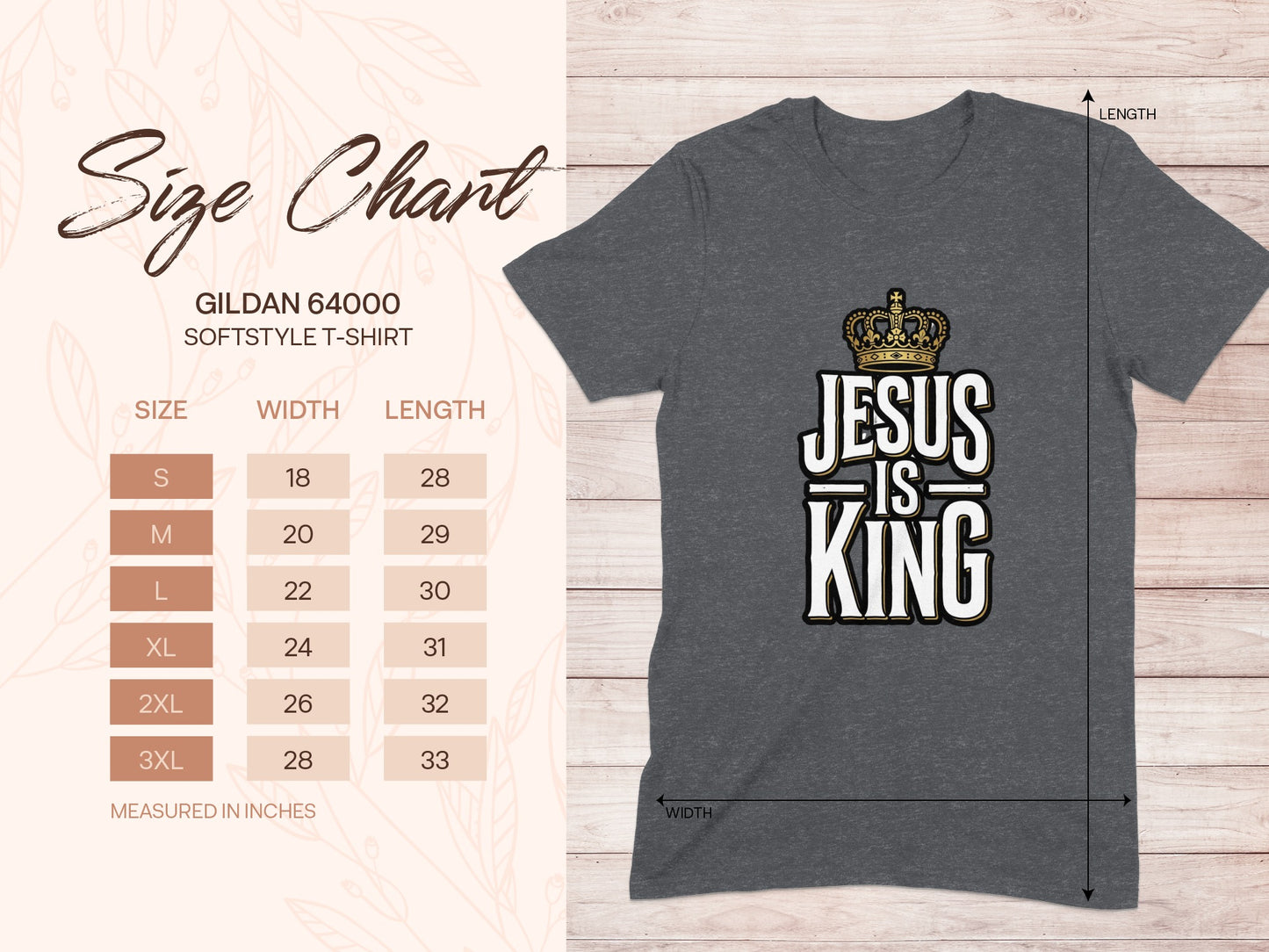 Gildan 64000 softstyle t-shirt size chart with measurements.