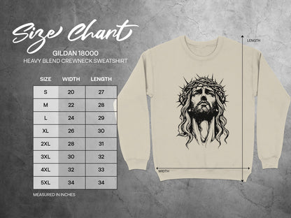 Gildan 18000 sweatshirt size chart with measurements.