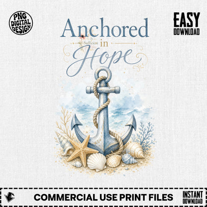 Anchor with seashells and text "Anchored is Sufficient in Hope".