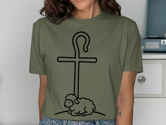 Lamb of God Christian T-Shirt, Good Shepherd Cross Tee, Religious Faith Apparel, Holy Symbol T-Shirt, Easter Gift, Jesus Follower
