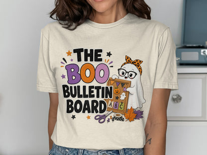 The Boo Bulletin Board graphic with a ghost and Halloween decorations.