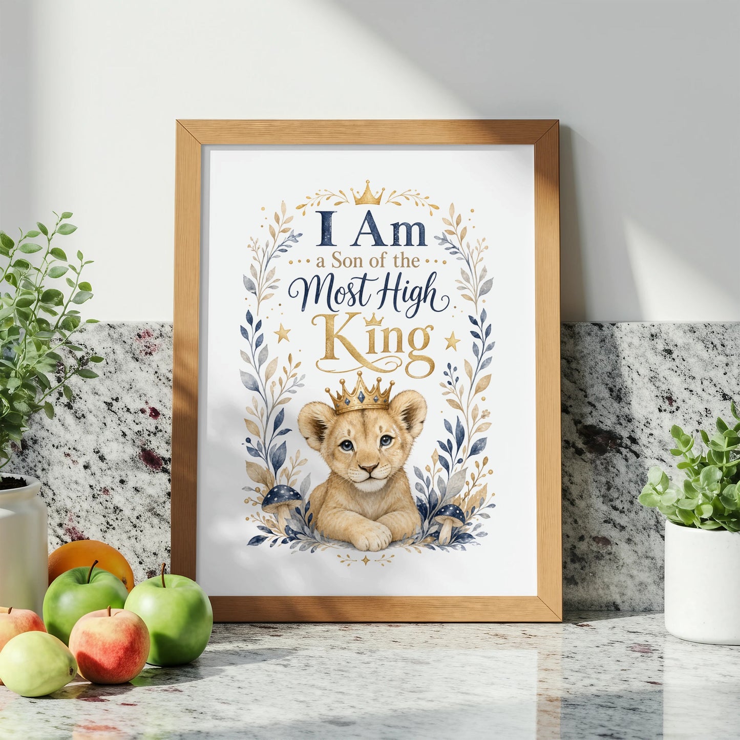 Lion cub wearing crown with text "I Am a Son of the Most High King".