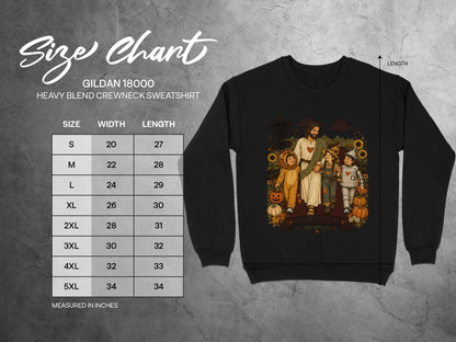 Gildan 18000 size chart for heavy blend crewneck sweatshirt.