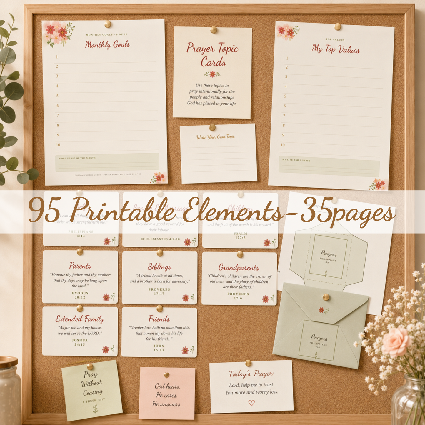 Printable Prayer Board Kit for Women | Christian digital download | Custom Church Merch