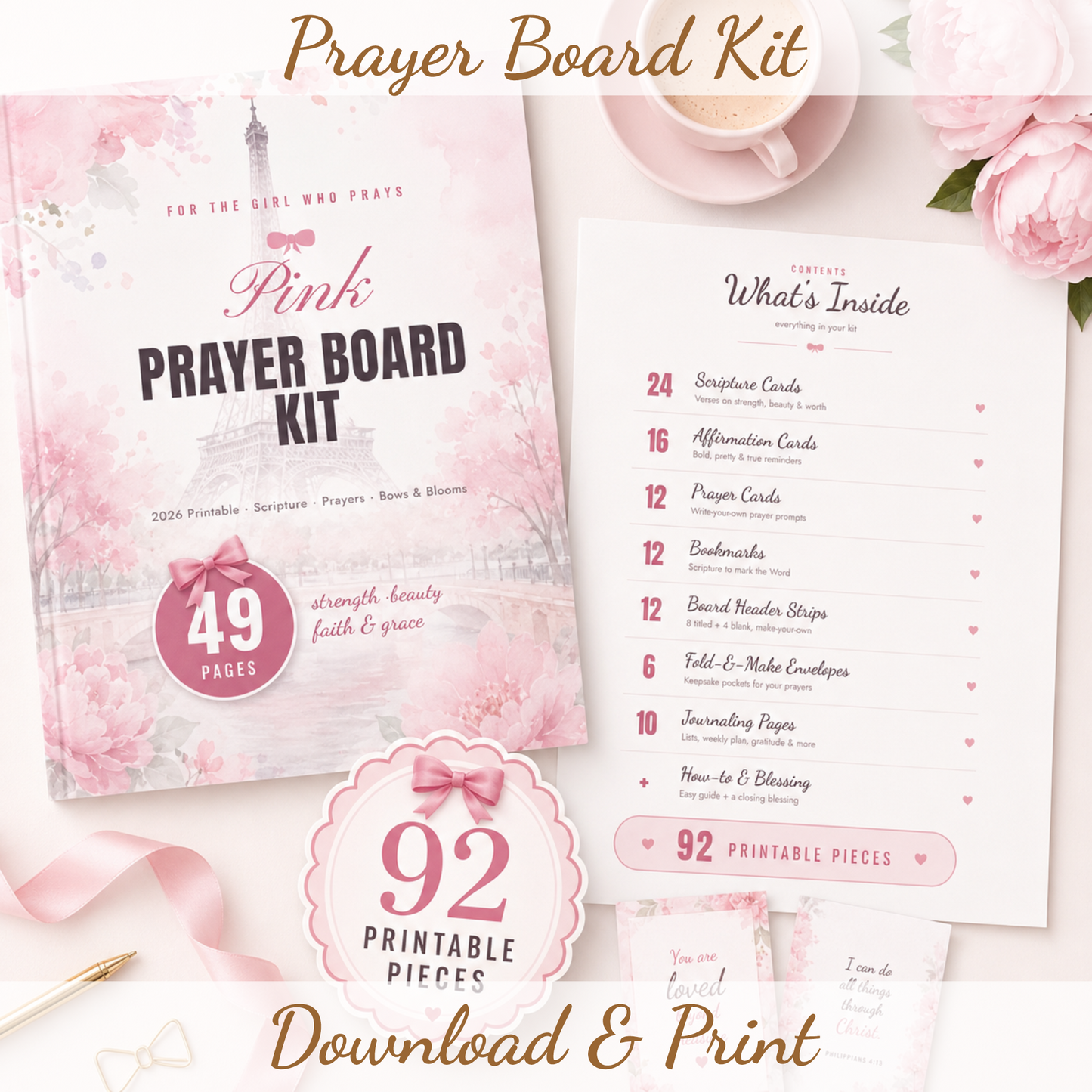 Girls Prayer Board Kit Printable | Christian digital download | Custom Church Merch