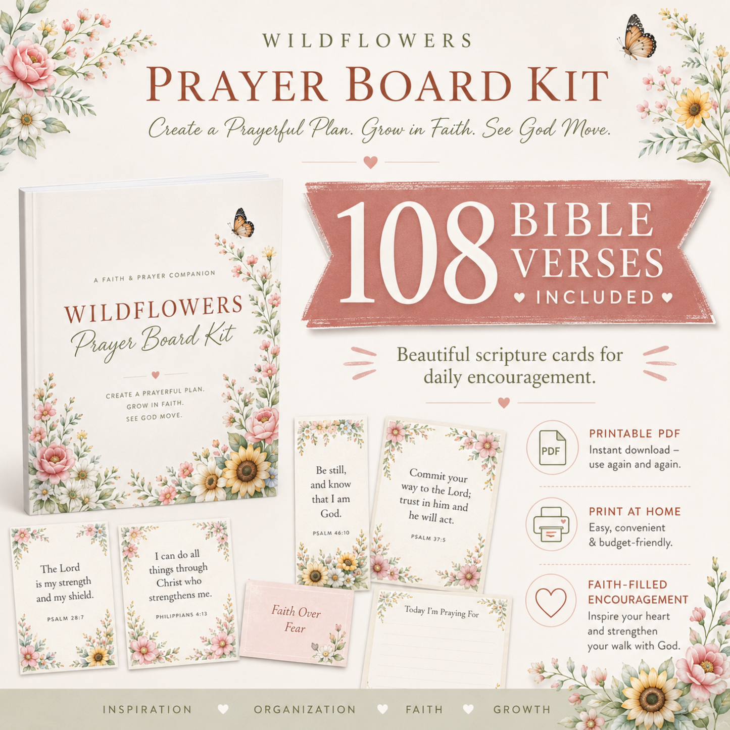 Wildflower Prayer Board Kit Printable | Christian digital download | Custom Church Merch